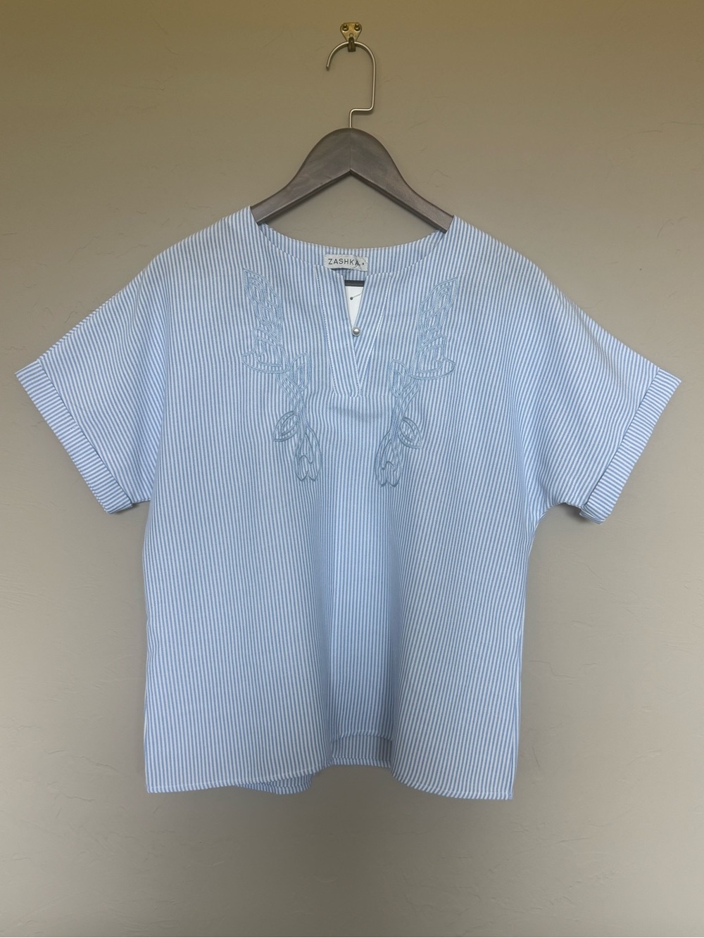 Light Blue Striped Embroidered Women’s Top